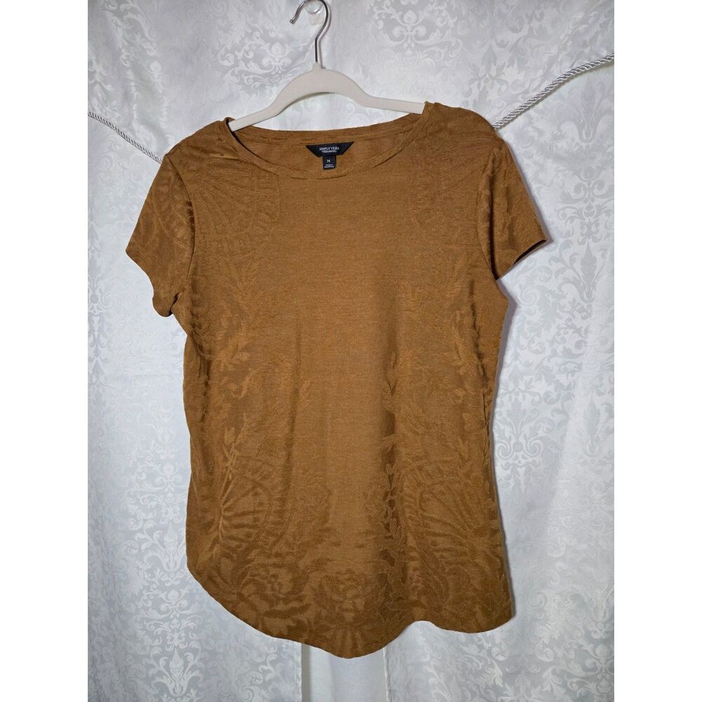 Simply Vera Vera Wang Mustard Floral Textured Tee Boho Earthy | M